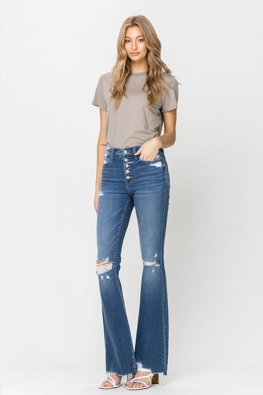 High Rise Distressed Raw hem Flare