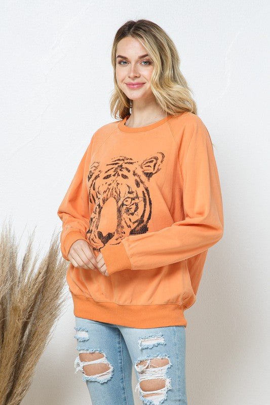 French Terry Tiger Studded Star Graphic Sweatshirt