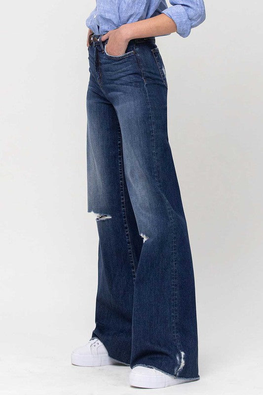 High Rise Distressed Wide Leg Jeans