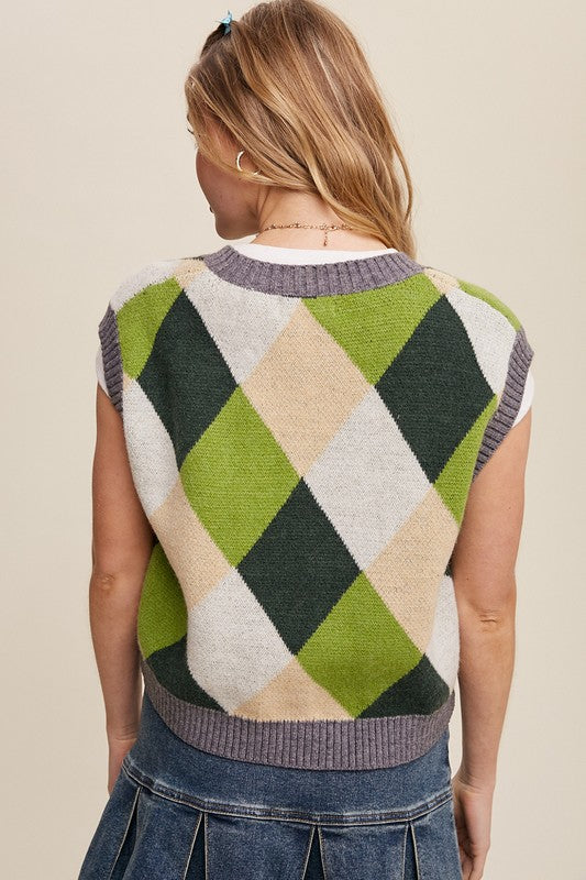 Argyle Cropped Sweater Vest