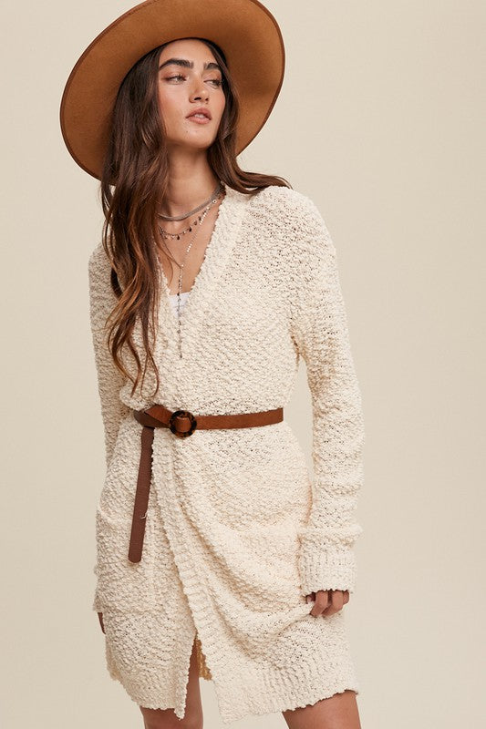 Popcorn Open Knit Cardigan Sweater