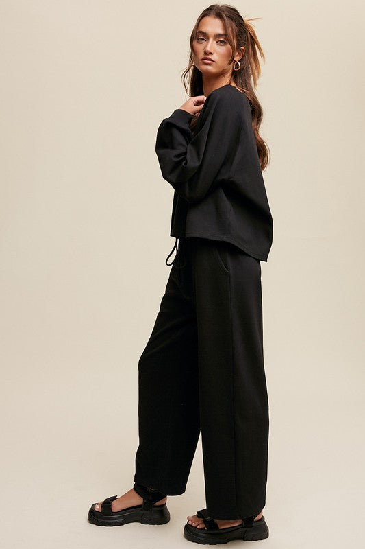 V-neck Sweatshirt and Pants Set