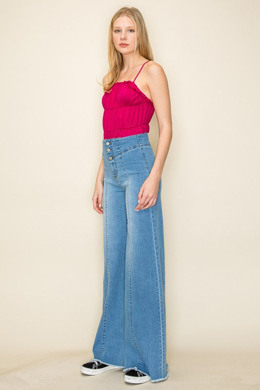 Wide Leg High Waist Front Seam Detail