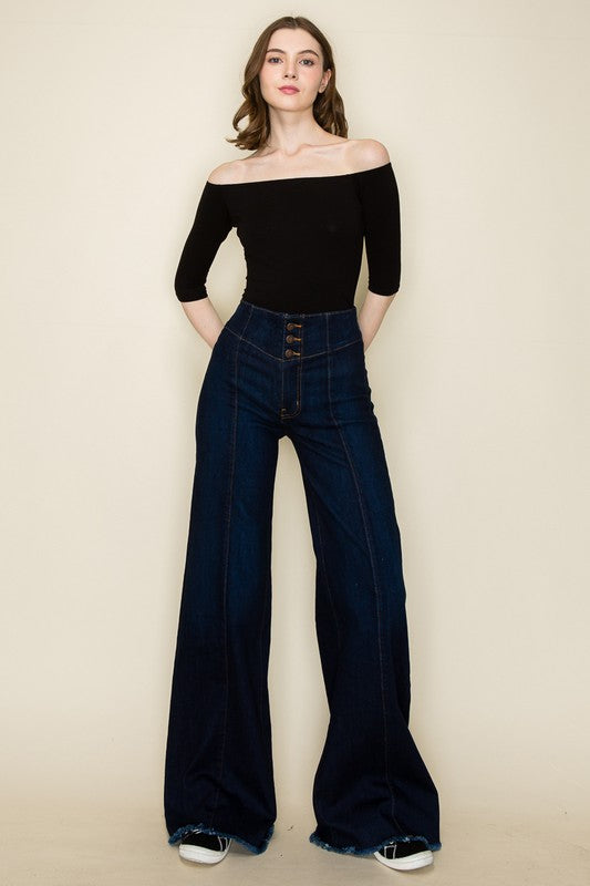 Wide Leg High Waist Front Seam Detail