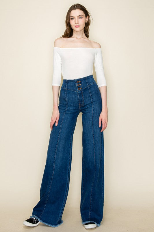 Wide Leg High Waist Front Seam Detail