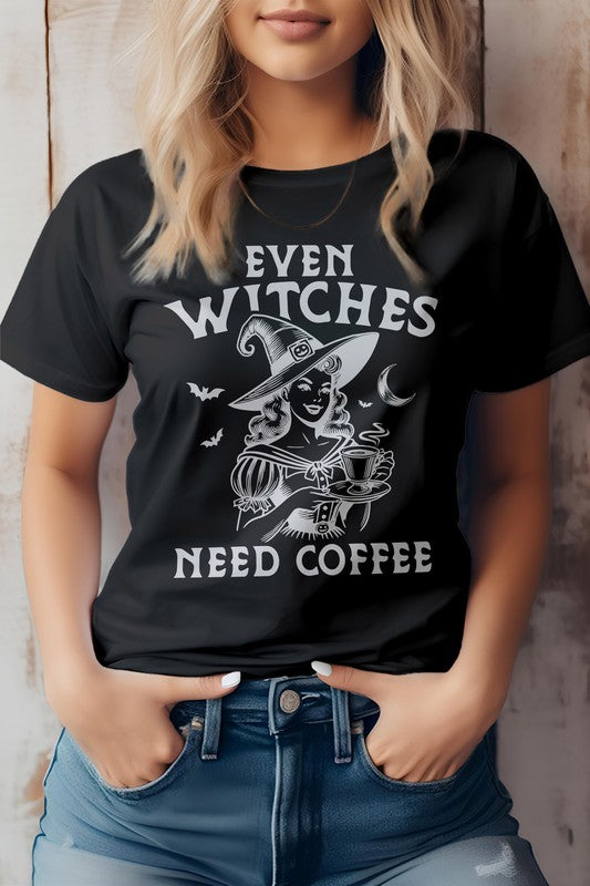 Even Witches Need Coffee, Halloween Graphic Tee