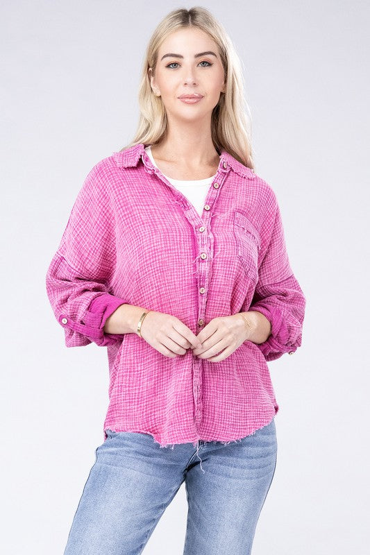 Washed Double Gauze Button Down Shirt