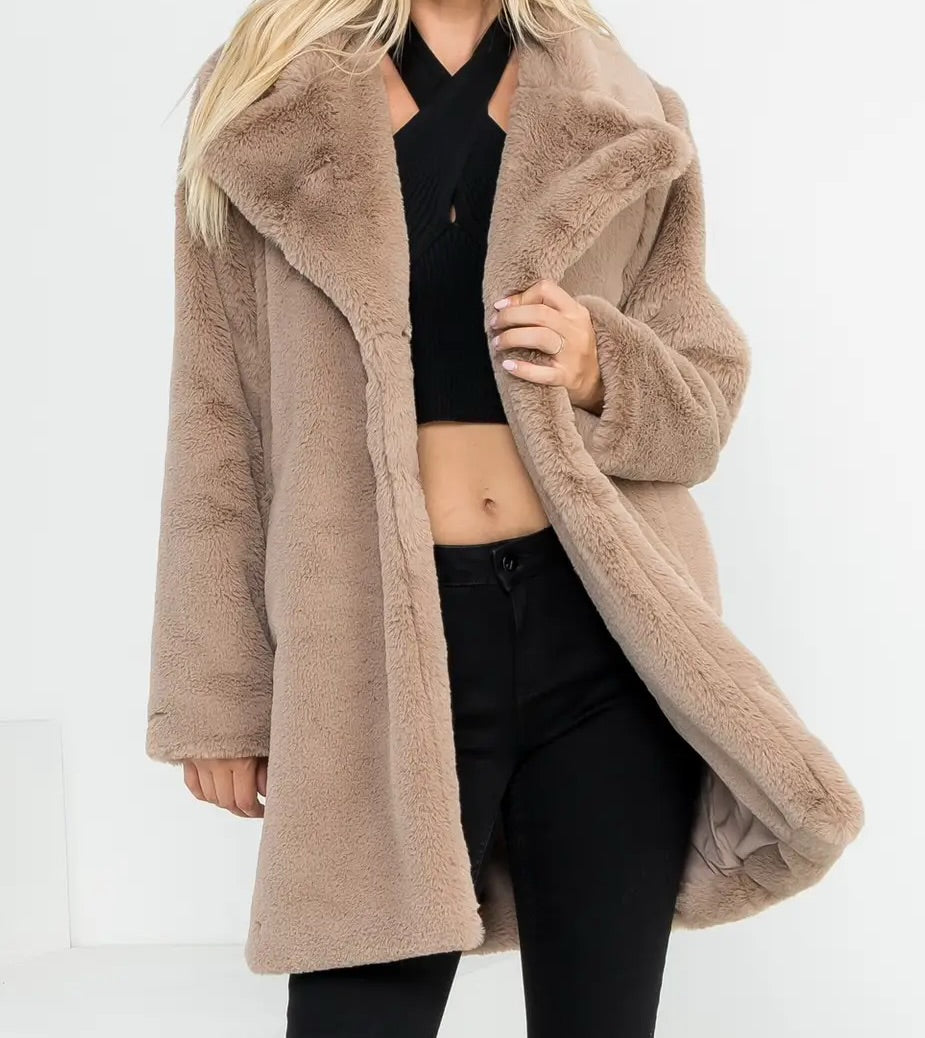 Faux Fur Mid Length Coat