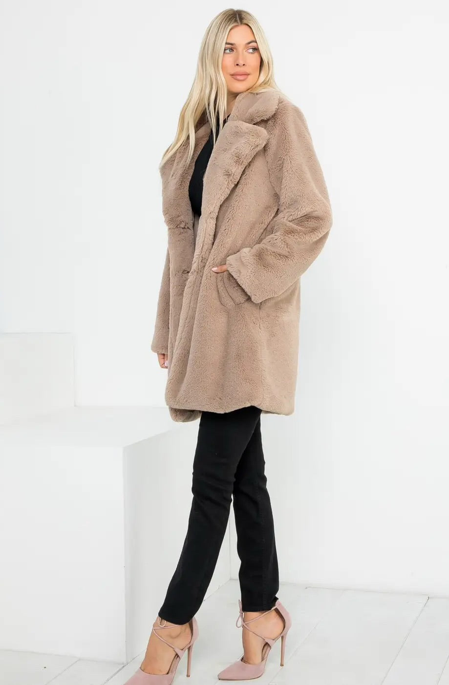 Faux Fur Mid Length Coat