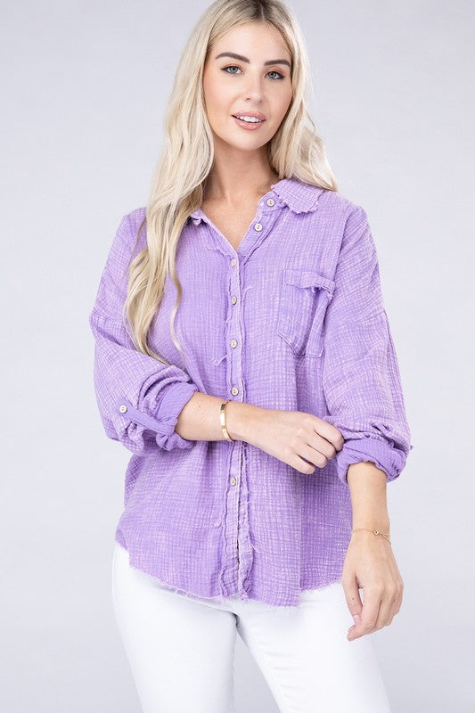 Washed Double Gauze Button Down Shirt